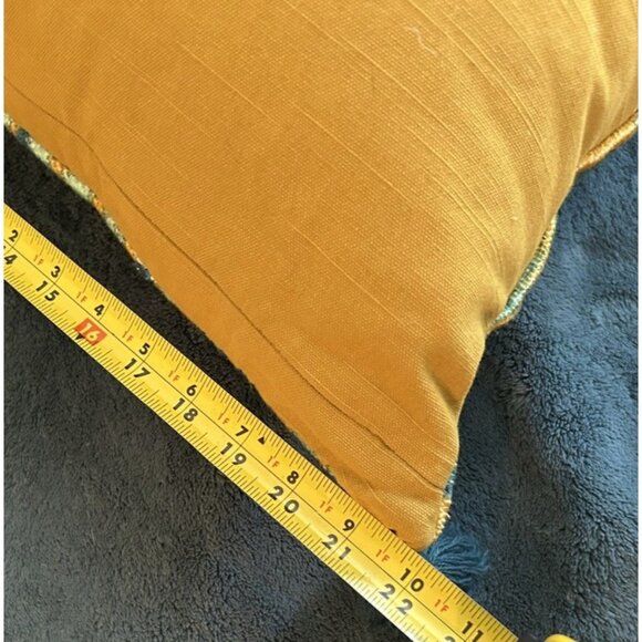 Woven Jute Turquoise Mustard Throw Pillow NWT Southern Living 22" Sq Tasseled - Picture 10 of 10